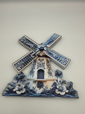 Blue & White Decorative Windmill Wall Plaque Acrylic